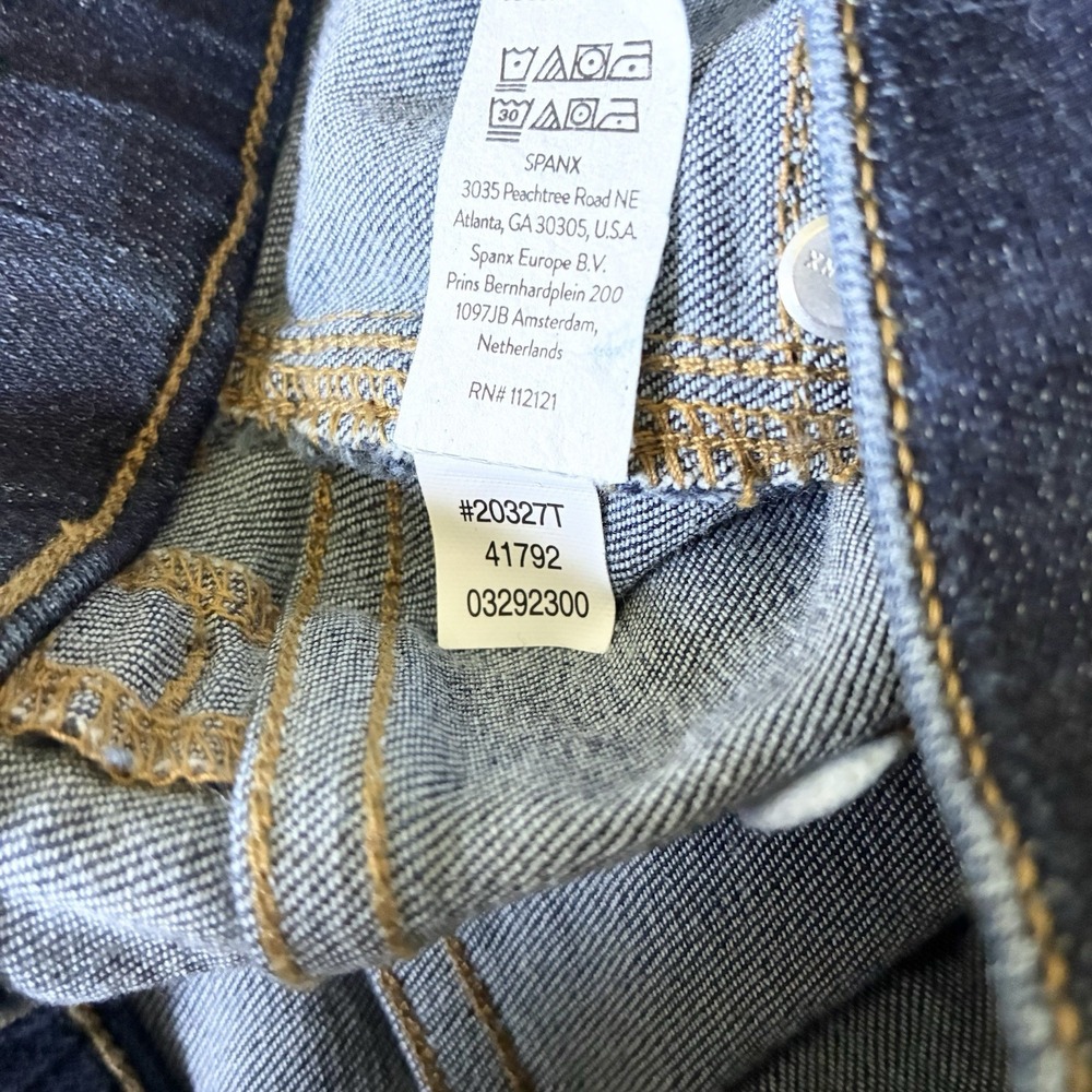Spanx Pull On High Rise Flare Jeans Tummy Control Dark Wash Medium Tall Long - Picture 7 of 7